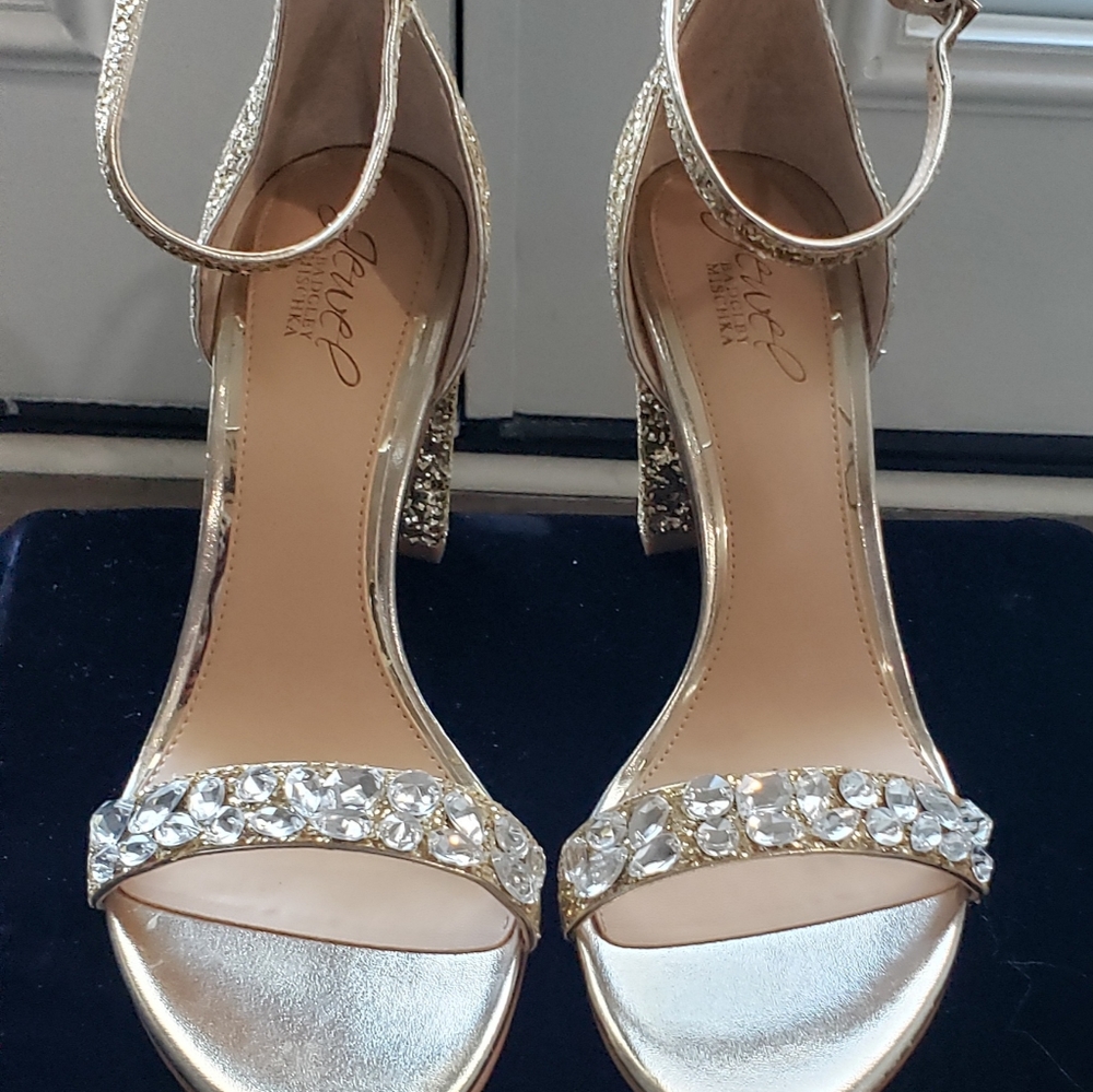 Badgley  Mischka Gold Embossed Jewel Sandals